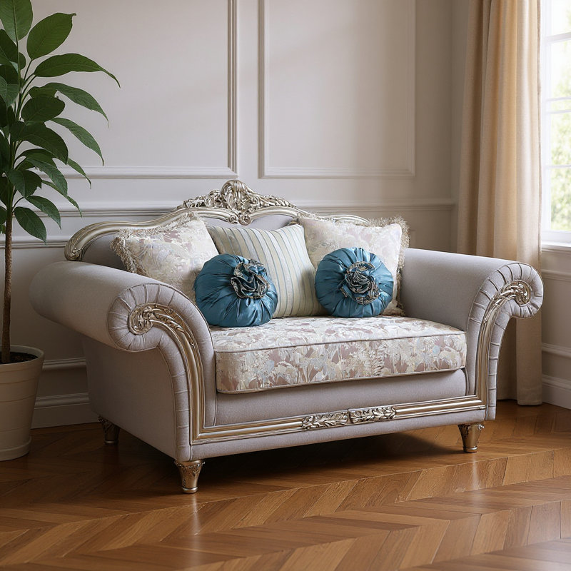 Causeuse et coussins en lin 76 po gris clair et platine
