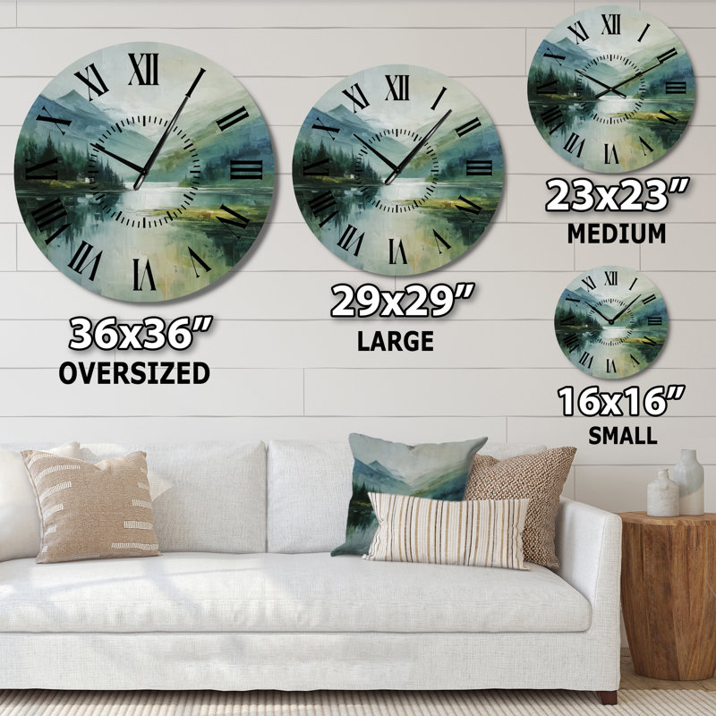 Horloge murale rustique ronde en métal Green Lake Breeze Sunrise Mist -, Surdimensionné