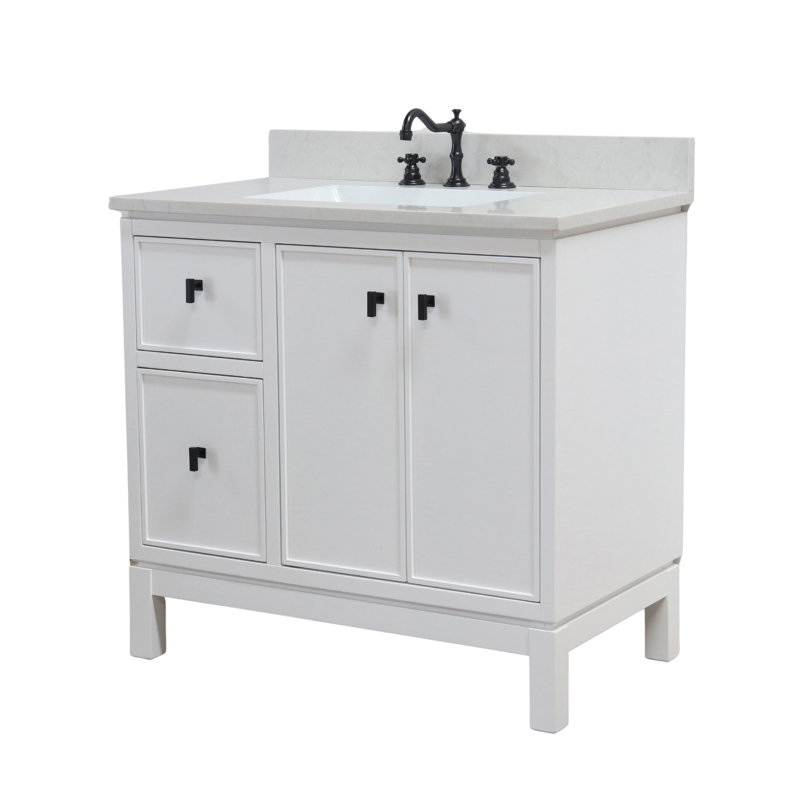 Meuble-lavabo simple avec plateau en quartz, Noir mat, Blanc