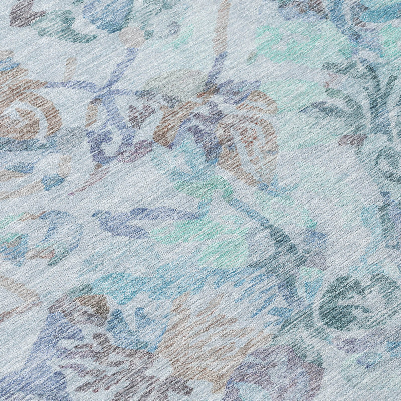 Tapis floral intérieur / extérieur lavable à la machine Chantille ACN2723, Bleu sarcelle, 3 pi x 5 pi