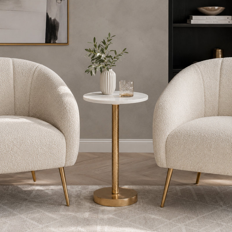 Table d'appoint à dessus en marbre Rejanae, Plateau blanc / base or