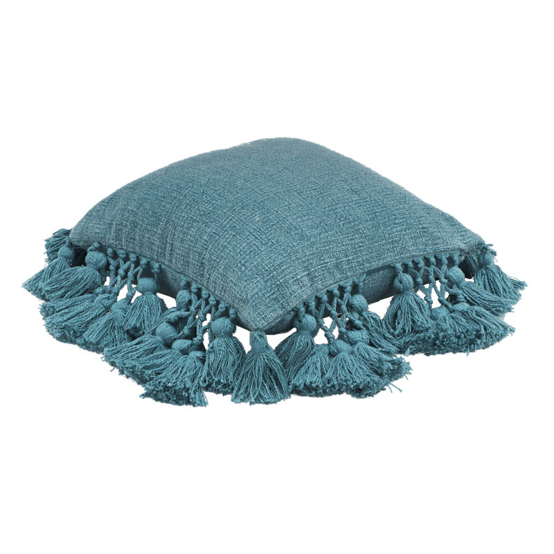 Denim Blue Cotton Square Pillow with Tassels
