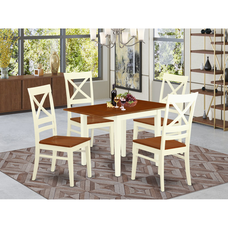 5 Piece Dinette Set for 4 Includes a Rectangle Dining Room Table with Dropleaf and 4 Kitchen Dining Chairs, Buttermilk & Cherry