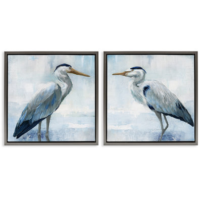 Ensemble de cadres flottants 2 pièces Faded Blue Coastal Herons, design par Nan