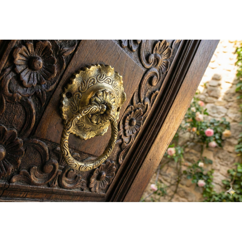 Handcrafted Brass Lotus Flower Door Knocker, 5.9 in., Traditional Indian Floral Hardware for Foyer & Entryway Decor
