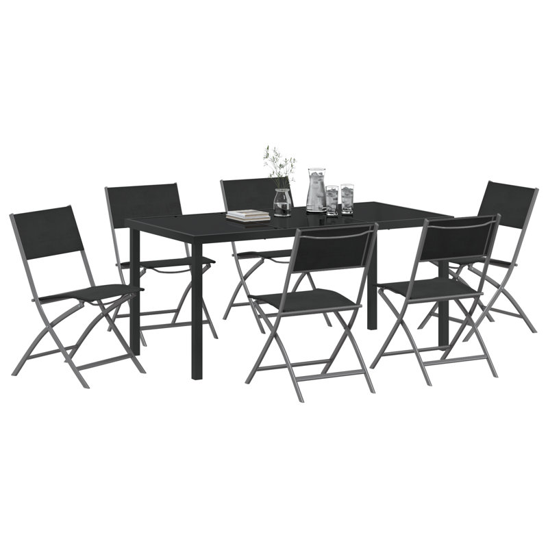 7 Piece Garden Dining Set Black PVC-coated polyester And Steel