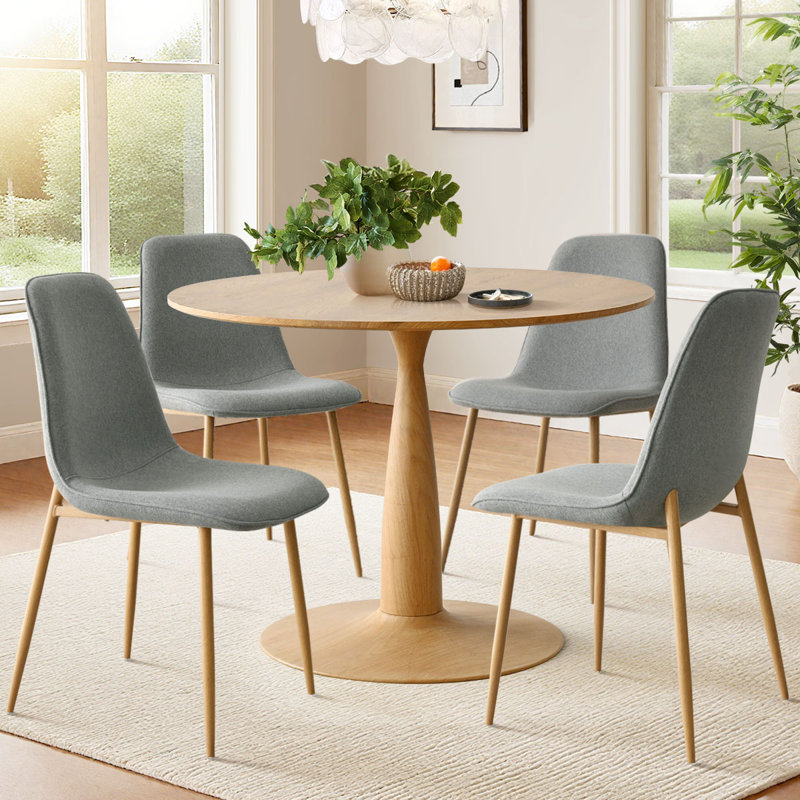 4 - Person Dining Table Sets With 39.5'' Round Table & 4 Upholstered Fabric Chairs, Gray