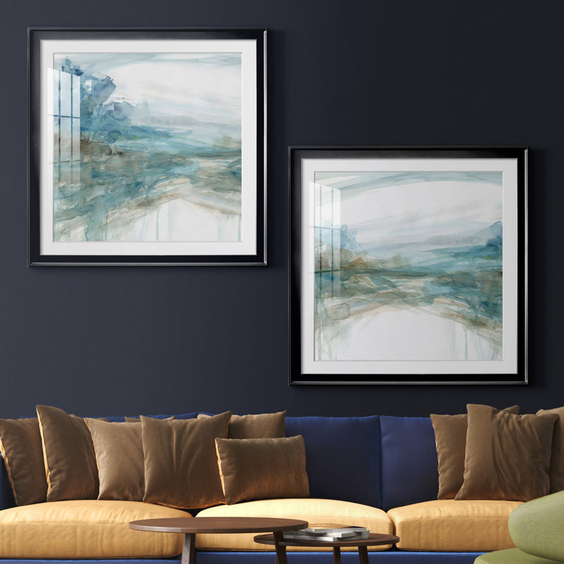 Shimmering Treeline I - ensemble de 2 reproductions d'art, Papier encadré noir, Blanc, H 34,5 po x l 69 po x P 1,5 po