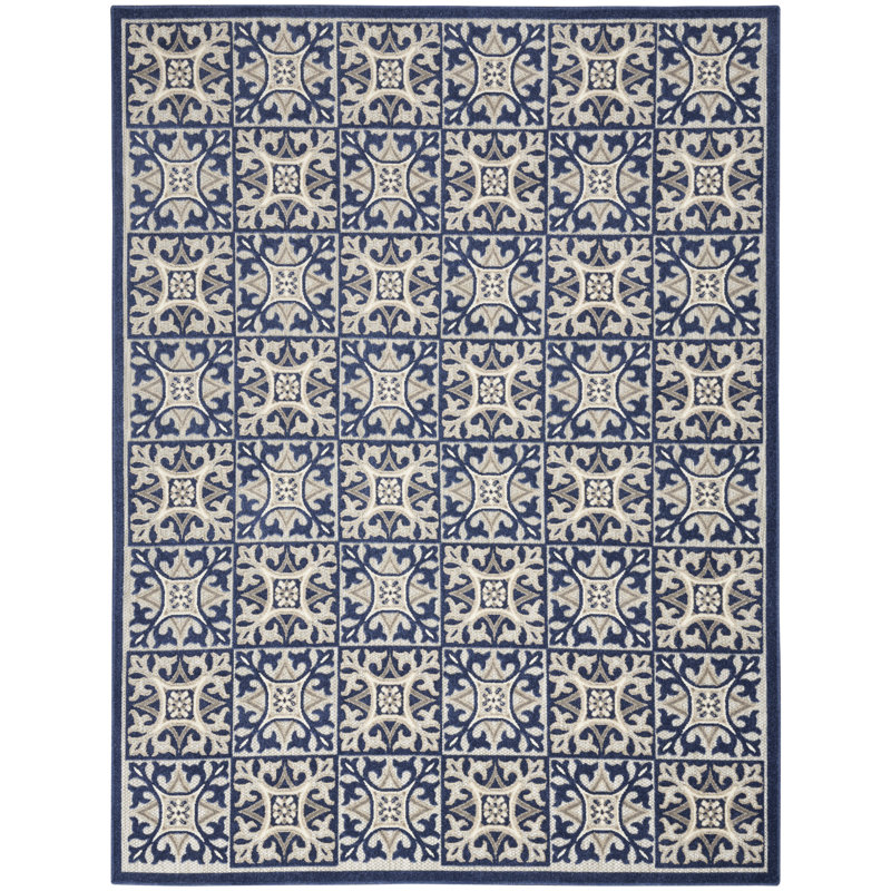 Aloha Modern Mosaic Blue Geometric 7'10" x 10'6" Outdoor Rug