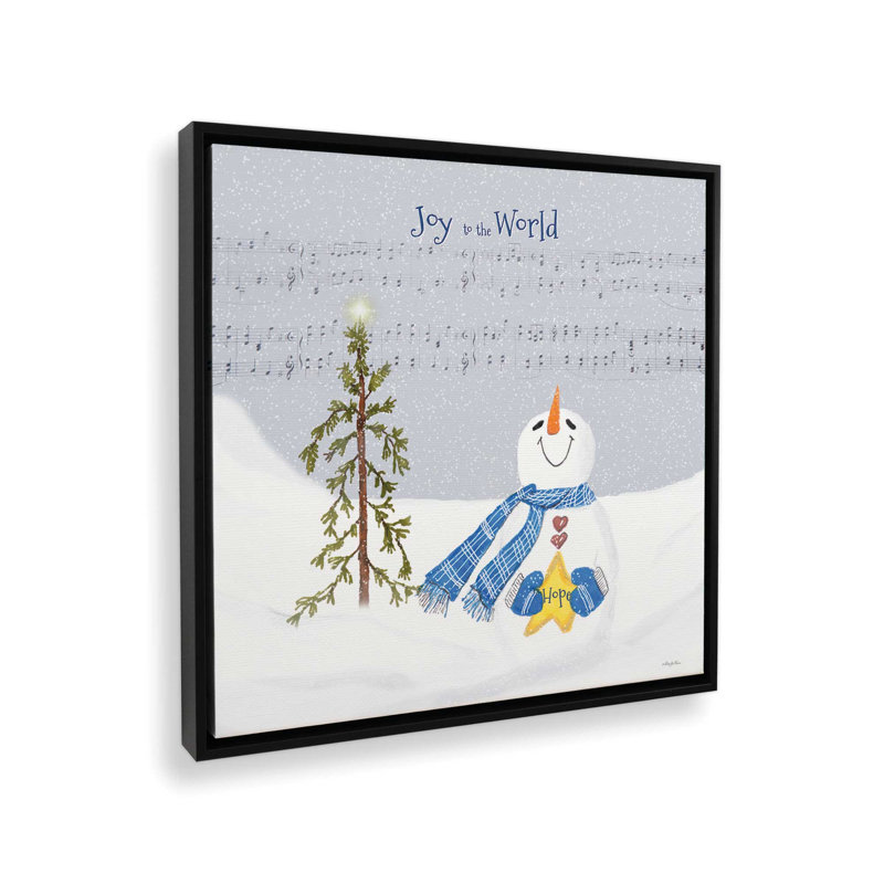 «Joy to the World Snowman» par Robin-Lee Vieira, reproduction d'art, H 37,5 po x l 37,5 po, Noir, Toile avec cadre