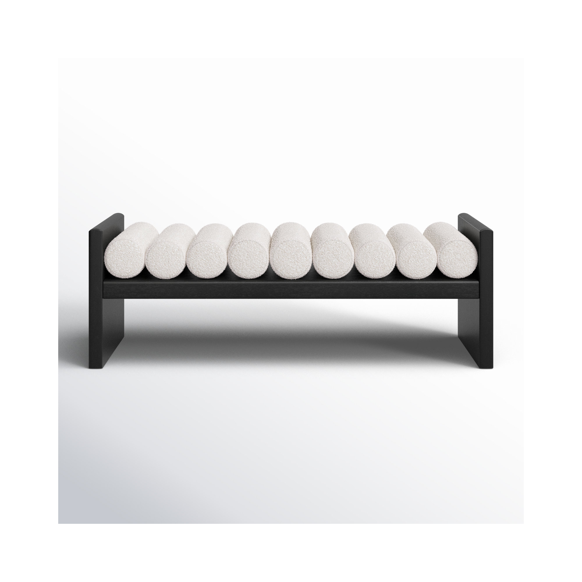 Reeves Boucle Wood Bench, Cream Boucle Fabric / Black Finish, 18" H x 52" W x 19" D