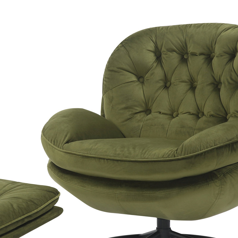 Velvet Swivel With Footstool Accent Chair, Sage Green