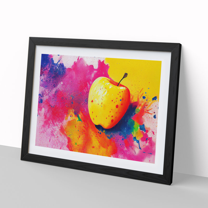 Apple Fruit Paint Splatter Vol.2 Abstract 1 Piece Single Picture Frame Wall Art, 46cm H x 64cm W x 2cm D, Black Framed