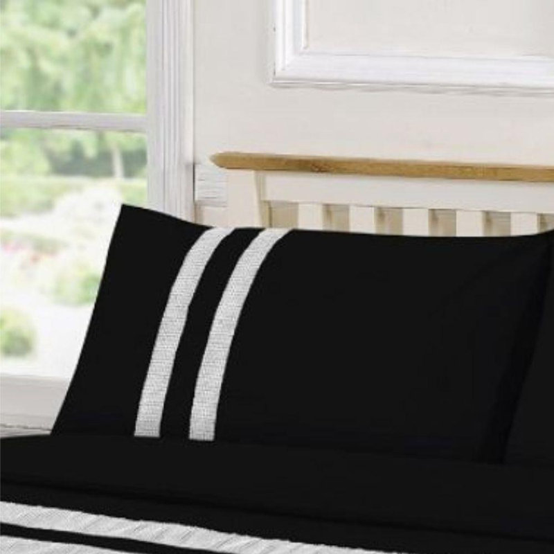 Fienley Cotton No Pattern Duvet Cover with Pillowcases Included, King Duvet Cover + 2 Standard Pillowcases, Black