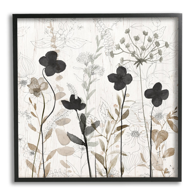 Wild Blooms Botanical Pattern Black Framed Giclee Art by Livi Finn, Midnight Black Framed Giclee, 17" H x 17" W x 1.5" D