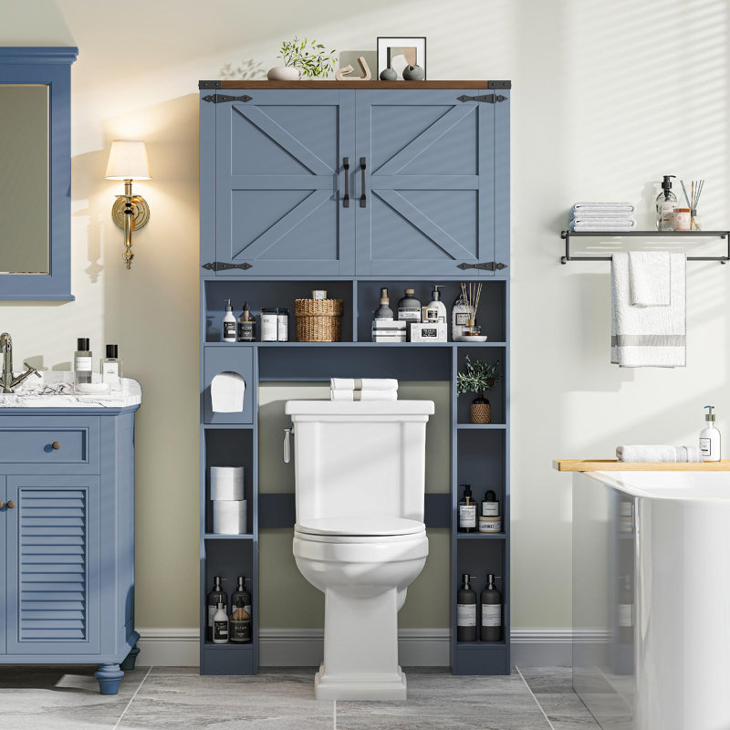 Armoire de rangement au-dessus de la toilette avec 2 portes de grange, Blue