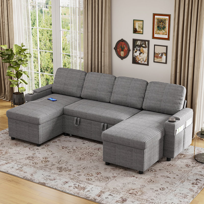 Sofa Bed, Grey Corduroy