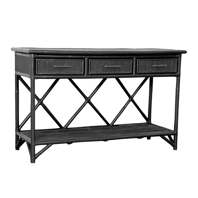 54'' Wide 3 Drawer Rattan Wood Sideboard, Black