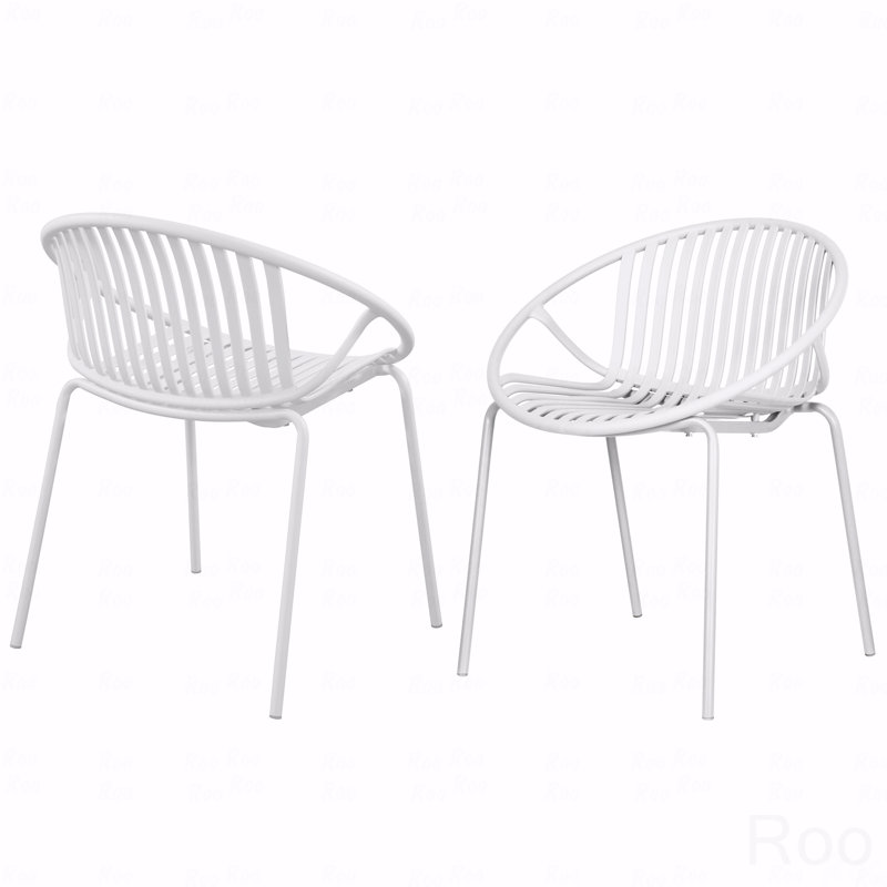Set Of 2 Outdoor Patio Dining Chair, Stackable With Breathable Design, Modern Simple Art Style, Metal Legs And Plastic Backrest