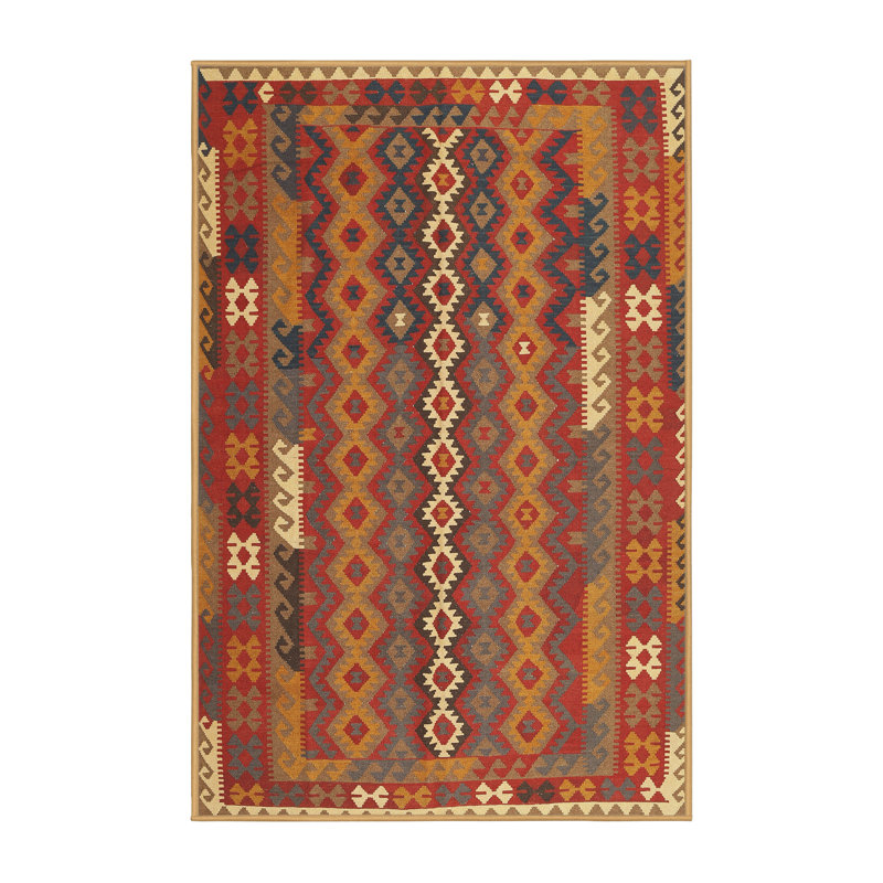 Tapis contemporain rouge / brun, Rectangle 5 pi x 7 pi