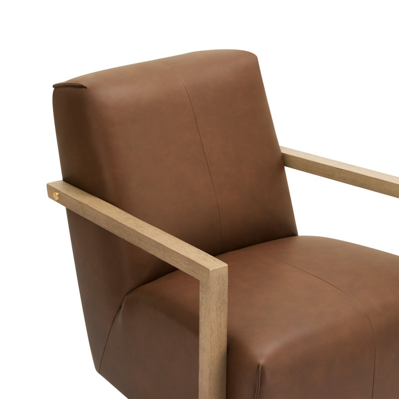 Fauteuil d'appoint pivotant en bois Ricki, Cuir véritable brun foyer