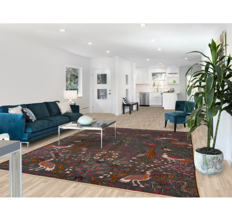 Tapis oriental gris avec motif animalier Ziegler