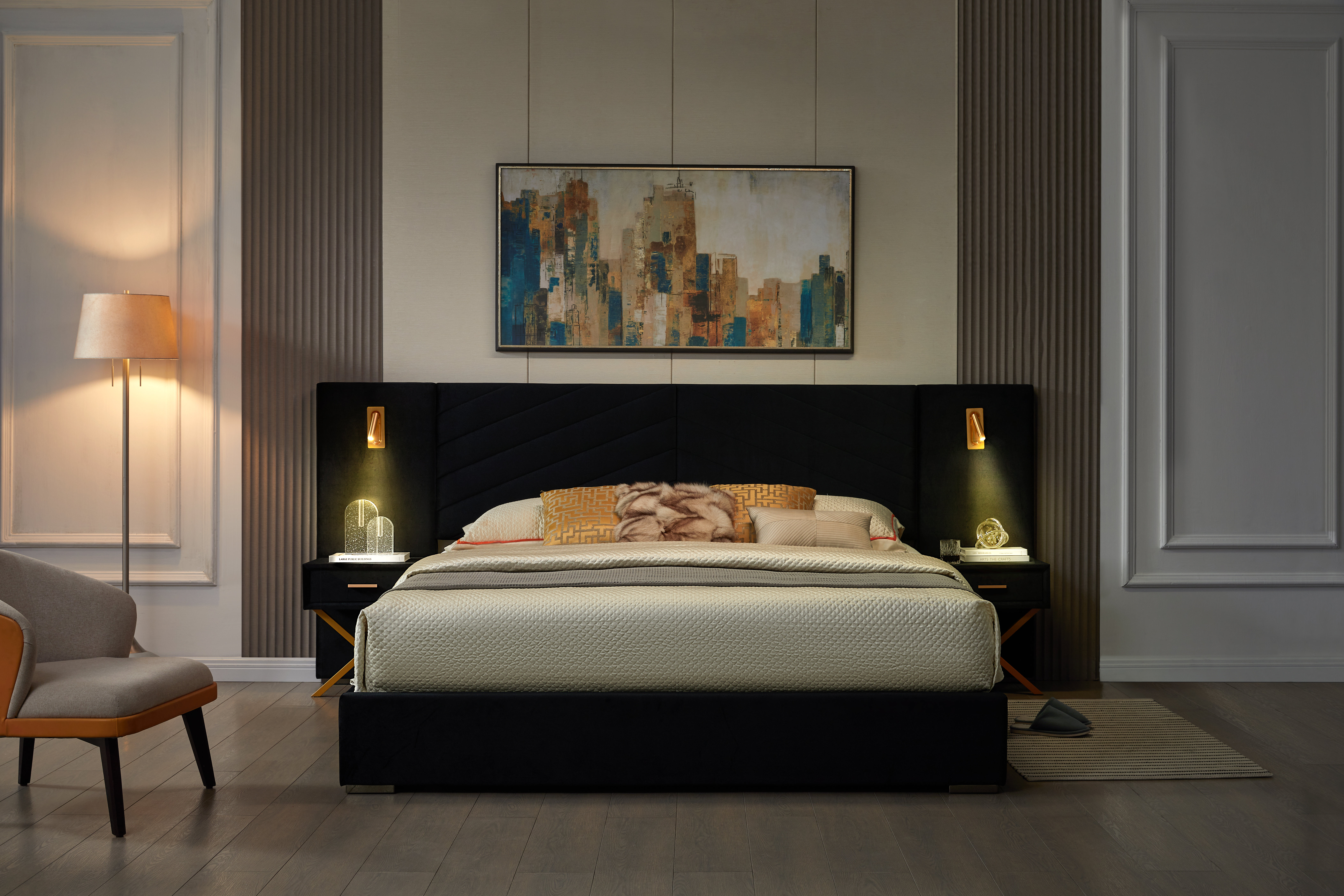 Mercer41 Velvet Upholstered Platform Bed With Wingback Headboard, Built-in Bedside Tables, Led Lights, And Strong Wooden Slats, No Box Spring Needed & Reviews | Wayfair