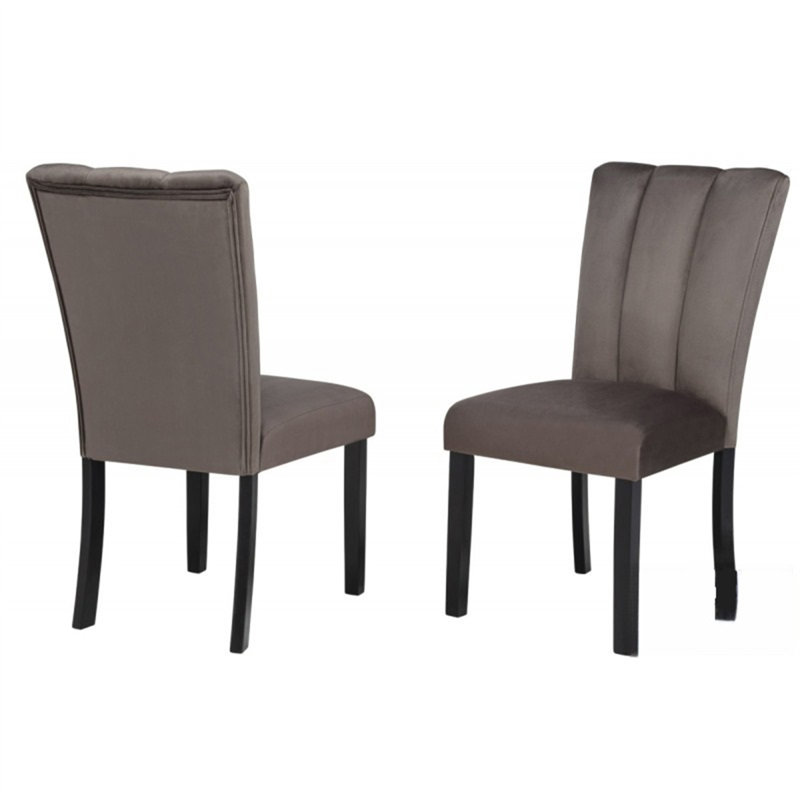 Ensemble de chaises de salle à manger en velours brun (ensemble de 2)