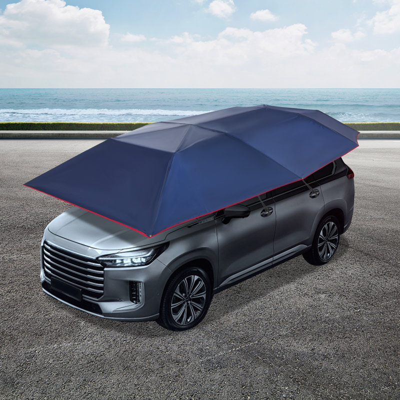 Tente de voiture semi-automatique 12,80 pi x 6,70 pi, auvent pliable portable avec toit résistant aux rayons UV pour berline, VUS et berline avec hayon arrière