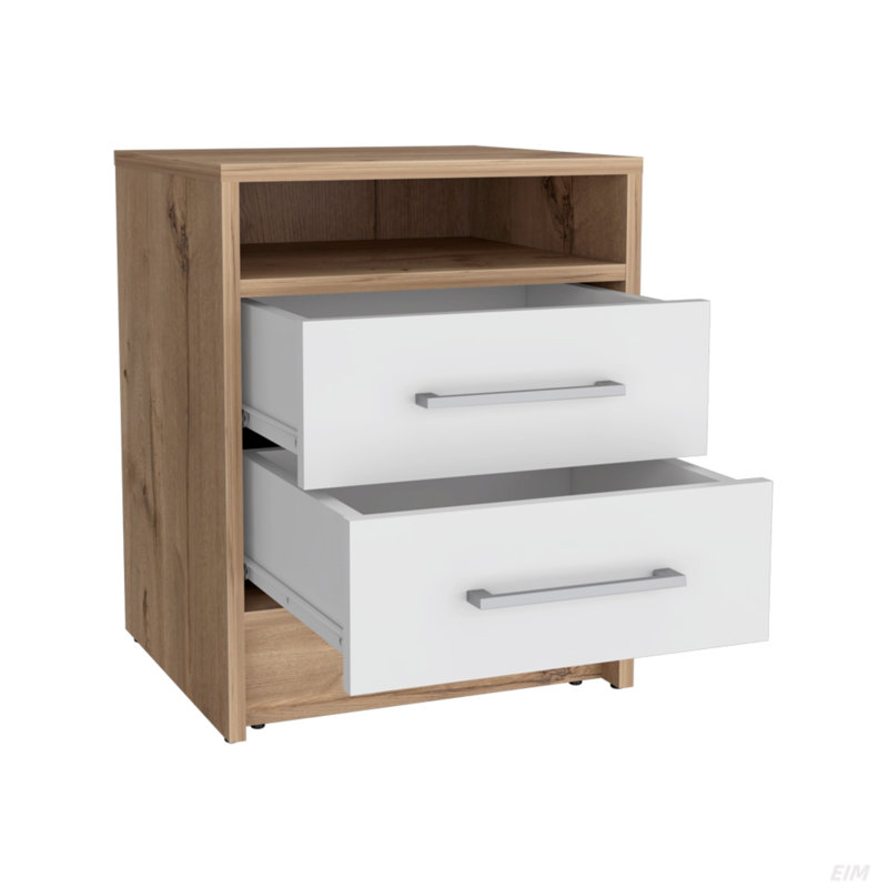 Eastover Nightstand 2.0 In Melamine With Two Drawers, White/Light Oak, 19.9'' H x 15.7'' W x 14.7'' D