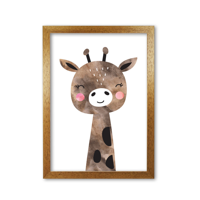 Scandi Brown Giraffe - Painting, Honey Oak Frame, 85 cm H x 60 cm W x 5 cm D