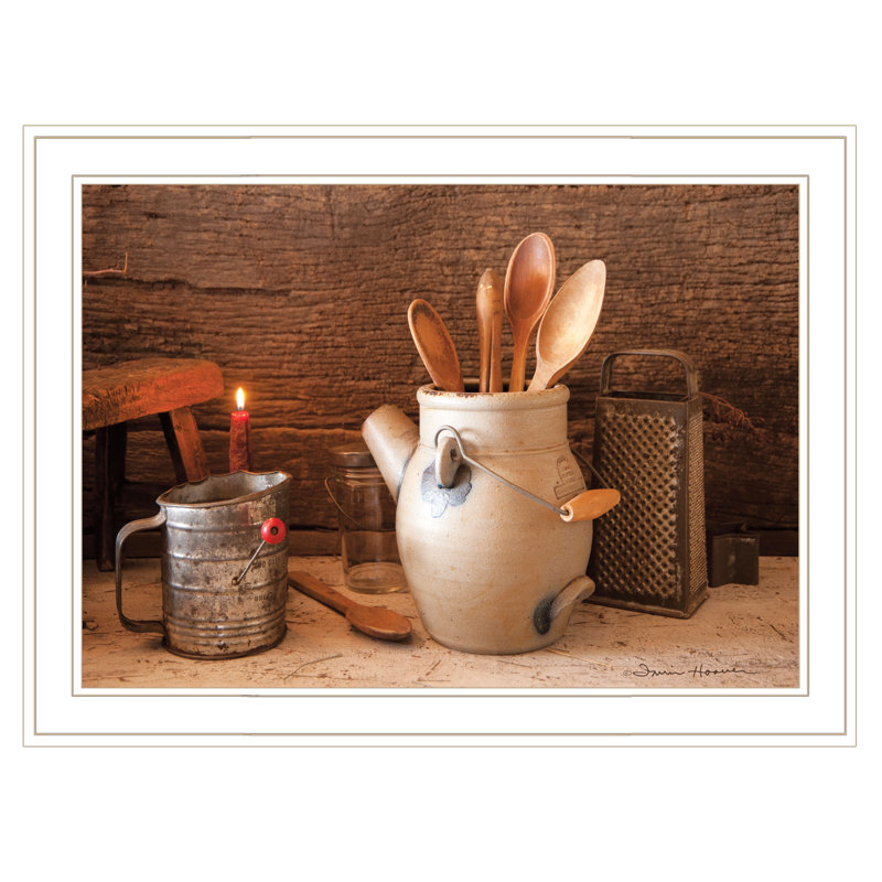 «Grandma's Kitchen Tools», art mural encadré pour le salon et la maison par Irvin Hoover, Cadre blanc