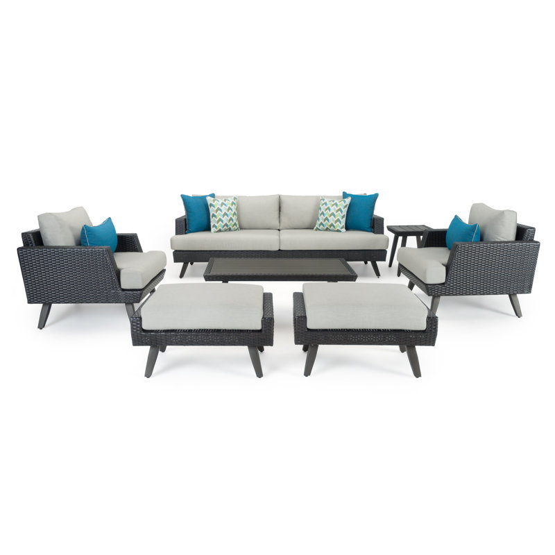 Ehrenfried 5 - Person Patio Conversation Set with Sunbrella® Cushions, Brown Frame/Dove Gray Cushion