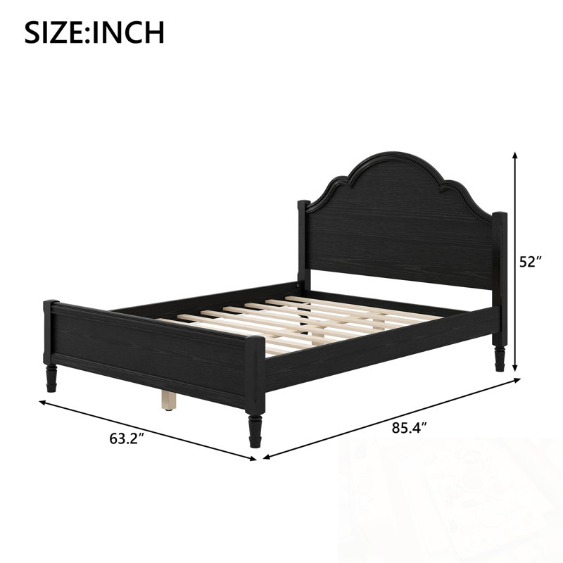Queen Size Wood Platform Burt with Headboard and Footboard, Black