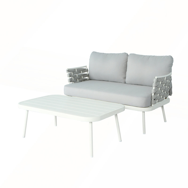 Causeuse et table Modern, Blanc cassé