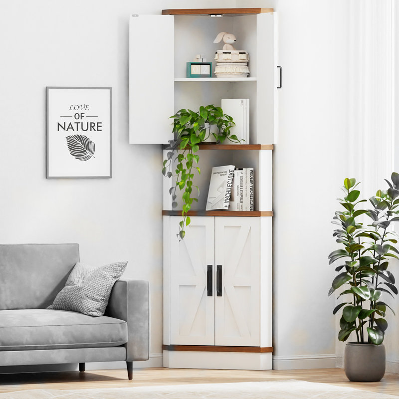 Armoire d'appoint en coin 68,5 "avec tablette réglable, Blanc