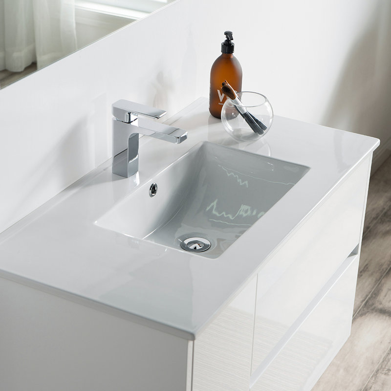 Ensemble de meuble-lavabo simple 36 po avec miroir Oquendo, Blanc lustré