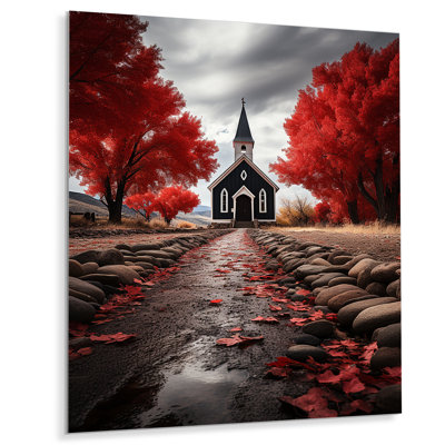 Red Church Sanctuary In Solitude - Décoration murale spirituelle en métal
