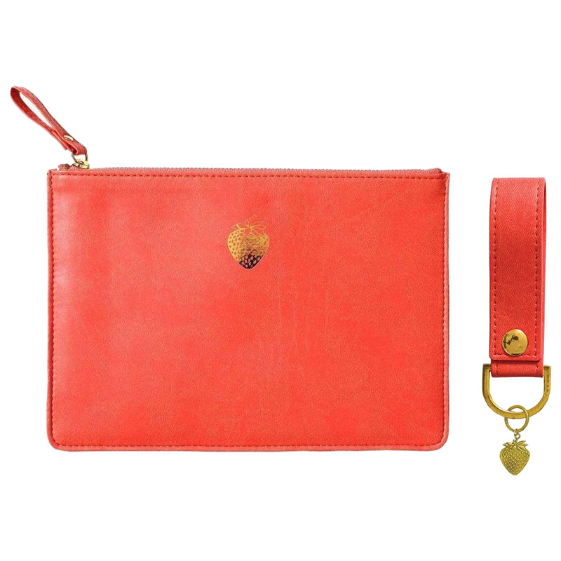  Sky + Miller Strawberry Cosmetic Bag & Key Ring Set - Coral