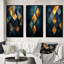 «Golden Diamond Rising On Retro Blue», 3 pièces sur toile-2105601551-2105601548