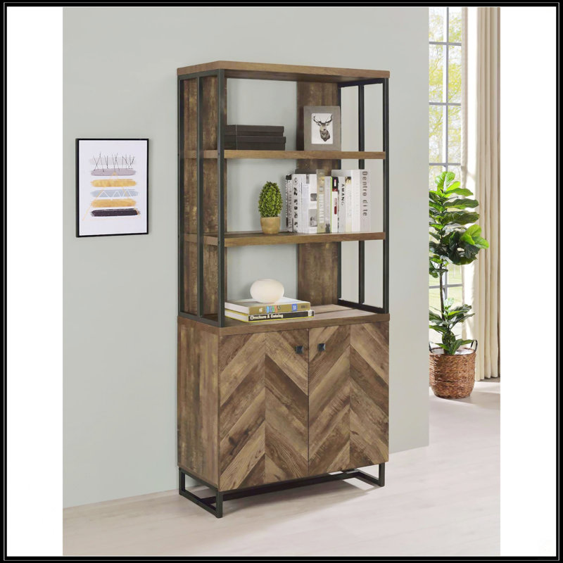 Rustic Oak Herringbone 2-Door Bookcase