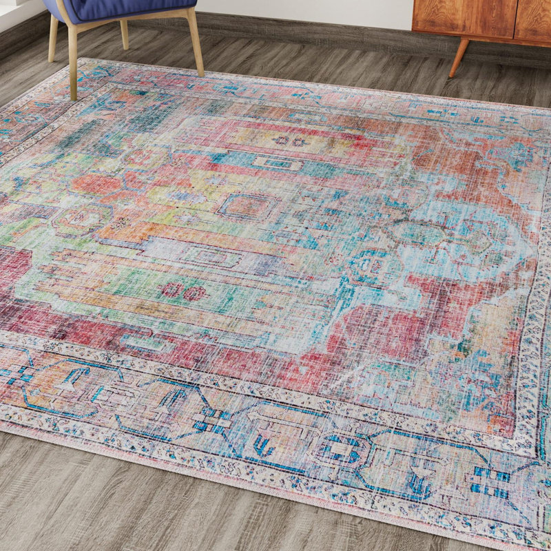 Tapis oriental beige / rose / bleu Engle, Carré 6 pi 1 po