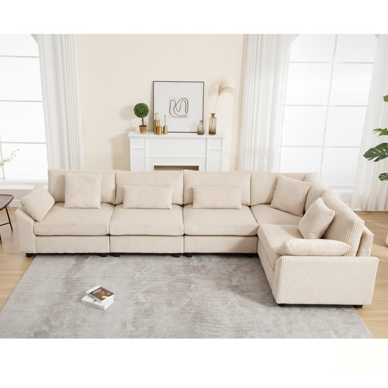 Canapé modulaire surdimensionné, canapé modulaire convertible, velours côtelé pour le salon, Tissu beige