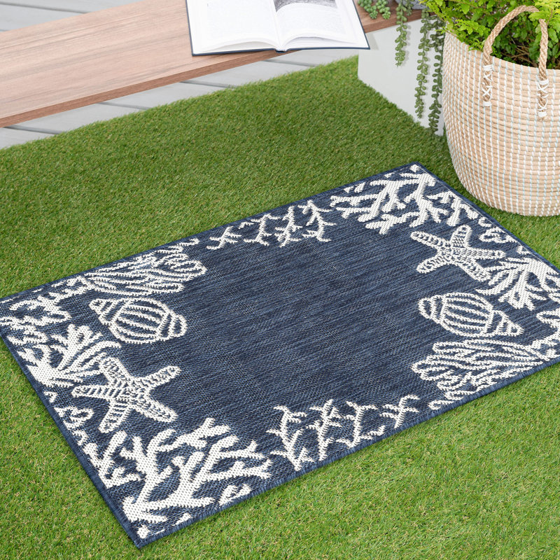 Tapis d'intérieur / extérieur bleu marine Seraphine, Rectangulaire 2 pi x 3 pi