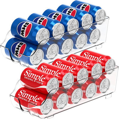 Organisateur et distributeur de canettes de soda pour réfrigérateur / garde-manger, transparent, ensemble de 2