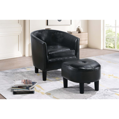 Fauteuil d'appoint noir et dossier compact, dossier incurvé, siège de soutien, idéal pour les différents espaces de vie. Similicuir moderne avec pieds propres, accoudoirs roulés doux, espace de détente confortable