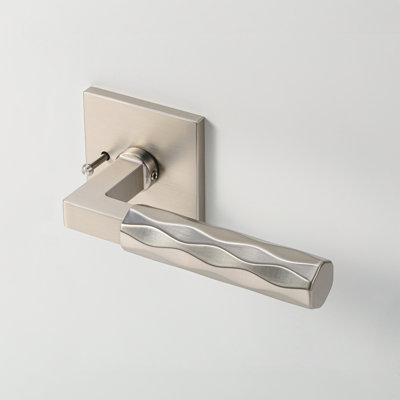 Hailey Satin Nickel Modern Bed/Bath Interior Door Handle with Square Rosette and Concealed Screws (Privacy)