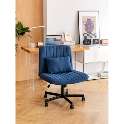 Blue Square Office Chair, Soft Linen, Adjustable Height, 360 Swivel, Tilt Mechanism, Memory Foam Filler, Additional Pillow, Support Modern Chair With Cross Design, Ergonomic Comfort, And Function,