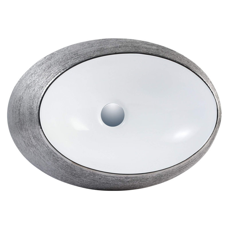 Vitreous China Oval Vessel Bathroom Sink , Brushed Silver