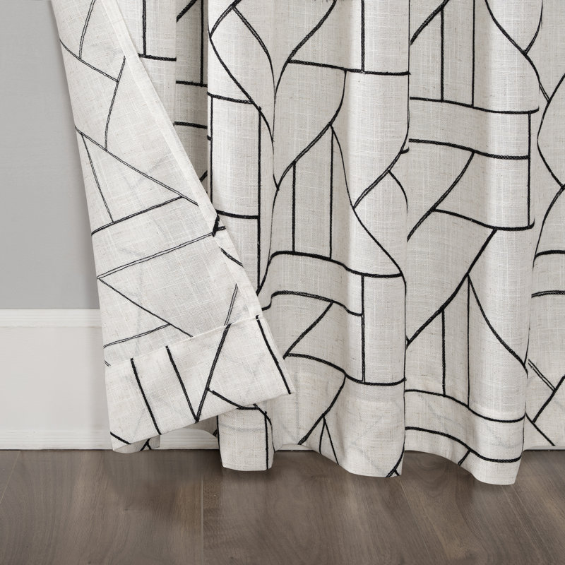 Panneau de rideau semi-diaphane avec passe-tringle Lianne, Noir/blanc, L 50 po x L 84 po